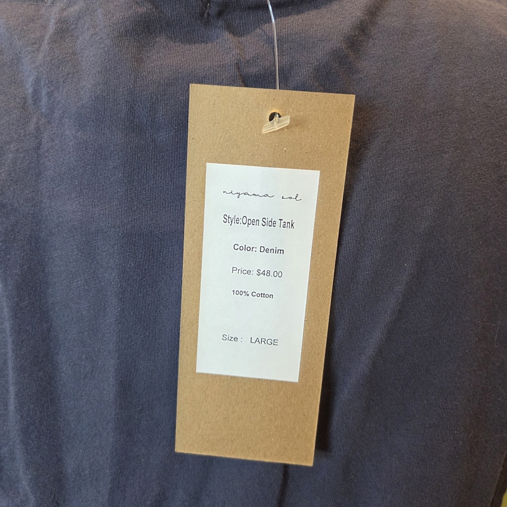Niyama Sol Open Side Tank - New with Tags - 100% Cotton in Denim Gray Blue - Picture 3 of 7